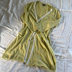 Lafayette 148 New York Yellow Knit Cardigan Linen Top